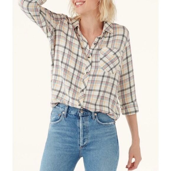 Splendid Driftwood Plaid Checkered Button Up Flannel Stripe Blouse Shirt Size XS - Picture 1 of 8